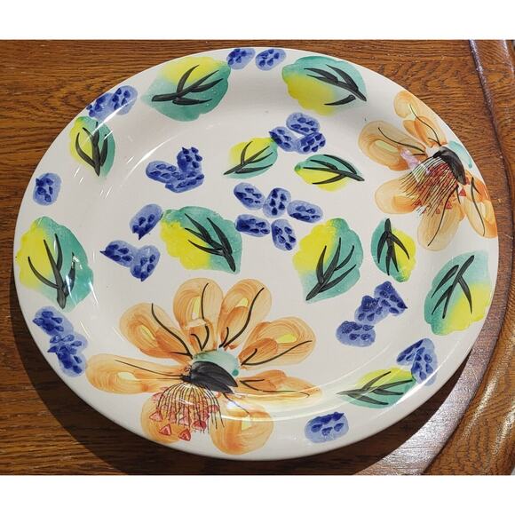 Royal Norfolk Floral Handpainted Stoneware Dinner Plates Set Of 2 Blue Org 10.5 - Picture 7 of 10